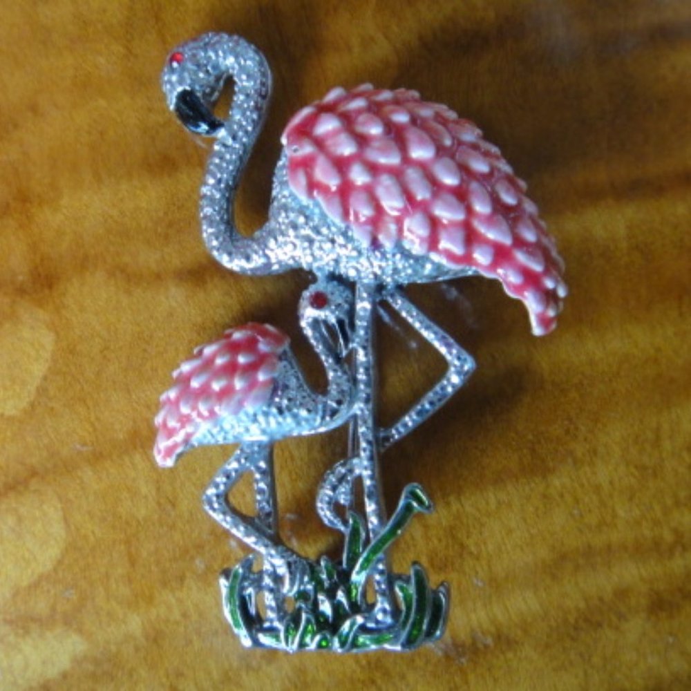 Flamingo Mom & Baby Brooch